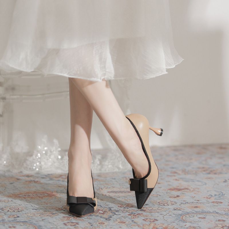 High Heels, Slim Wine Glasses With Edging, Pointed Edges, Small Fragrance, Spliced Women's Shoes, Business Commuting_voghion.com