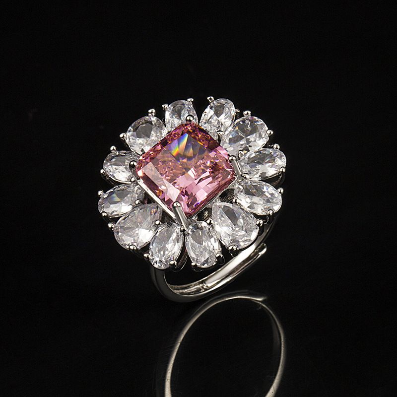 Anello di diamanti ad alto tenore di carbonio verde chiaro di lusso con apertura femminile regolabile e taglio a fiore di ghiaccio blu marino di alta qualità_voghion.com