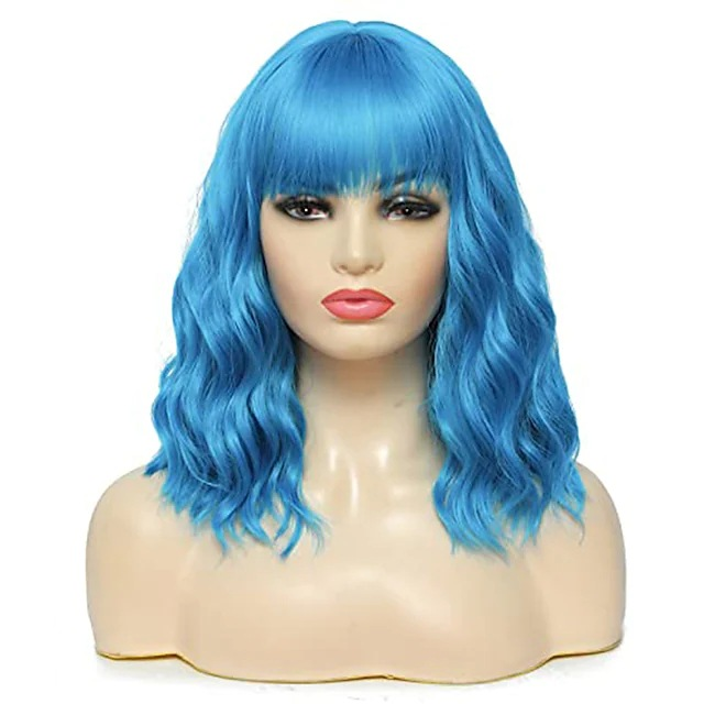 synthetic wig Corn perm micro curled wig shoulder length short curly hair bubble noodle head bangs synthetic fiber headband_voghion.com