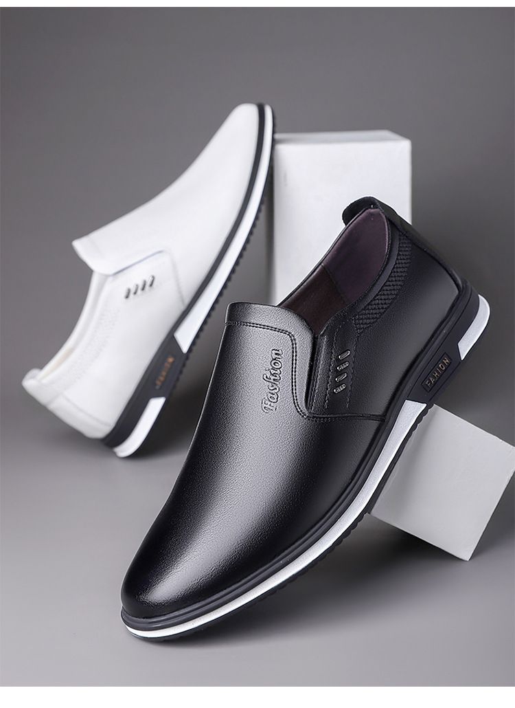 Spring and Autumn New Daily Casual Men's Genuine Breathable Leather Soft Bottom White Single Shoes _voghion.com