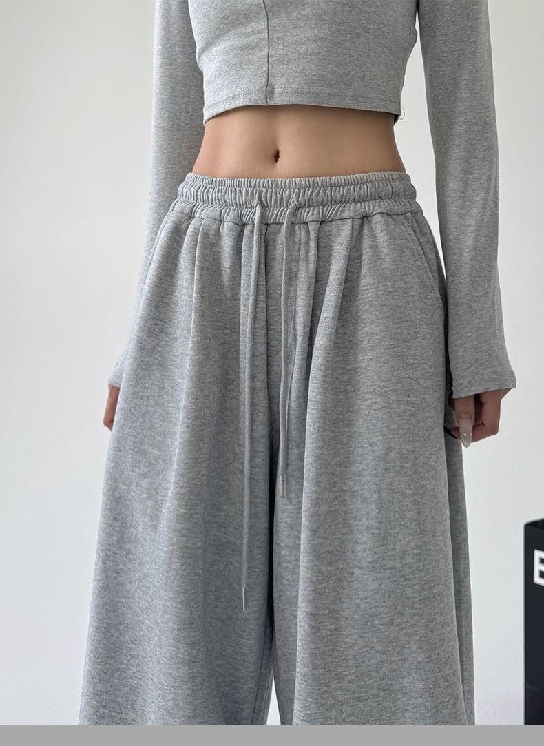 Women's Casual Jogger Pants High Waist Wide Leg Lounge Pants With Pockets Soft Polyester Workout Sweatpants Streetwear Fashion_voghion.com