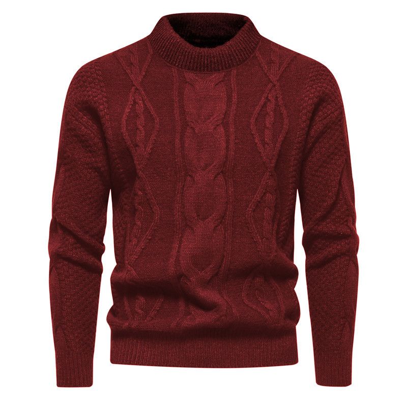 Maglione retrò da uomo in maglia - Pullover girocollo in misto cotone autunno-inverno con motivo jacquard, vestibilità slim casual a maniche lunghe_voghion.com