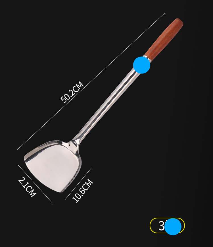 Pour un usage quotidien, manche allongé, spatule brillante spéciale Chef's Kitchen, pelle à mélanger, passoire en acier, cuisine_voghion.com