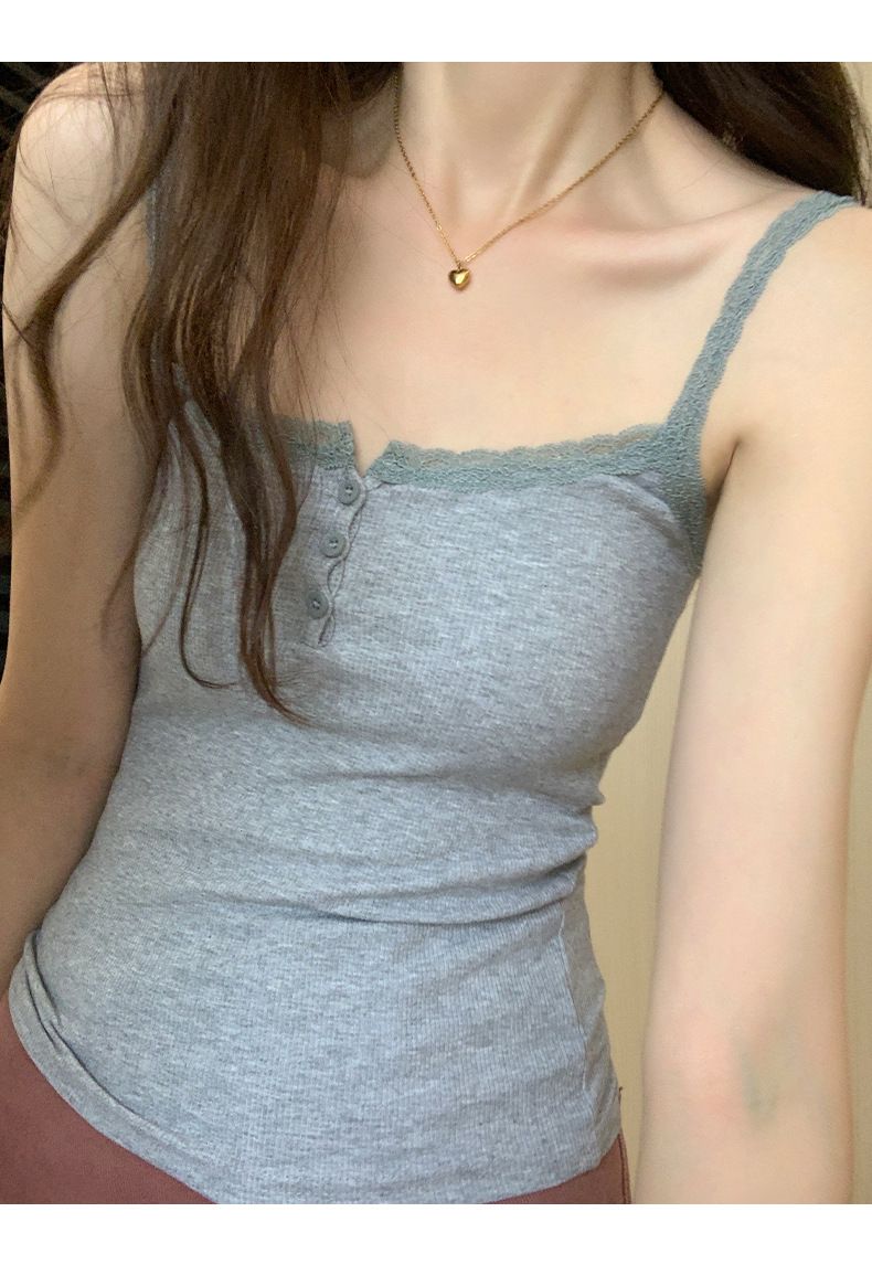 Canotta sexy in pizzo francese in stile europeo, top corto aderente senza maniche da donna_voghion.com