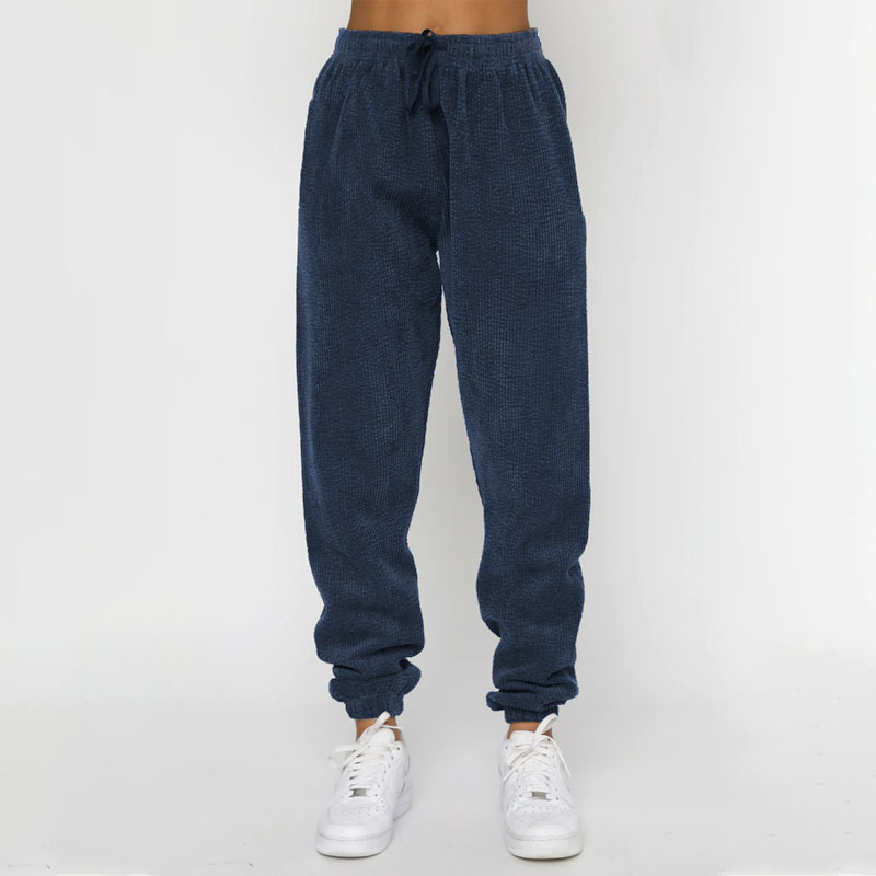 Women's corduroy solid color crewneck pullover long-sleeved two-piece stylish pantsuit_voghion.com
