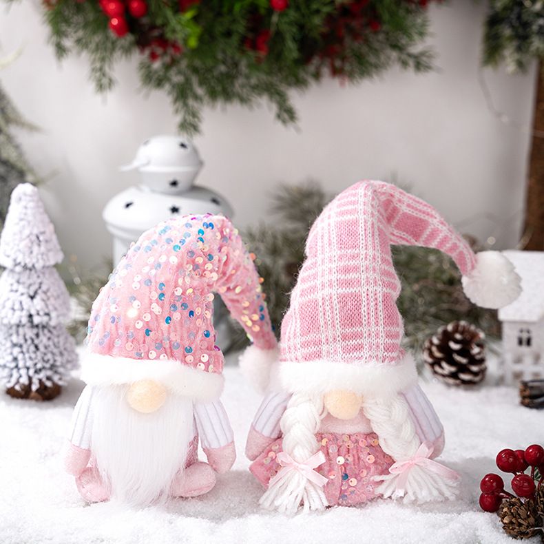 Funkelndes rosa Glitzer-Weihnachtsfiguren-Set – Stehender Weihnachtsmann, Schneemann und Rentier als Schreibtischdekoration für weihnachtliche Stimmung._voghion.com