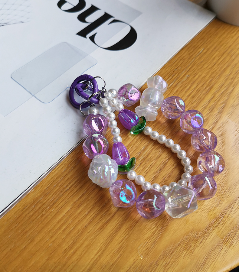 Mobile Phone Strap Wrist Chain Colorful Round Beads Handmade Pearl Beaded Pendant Short Phone Case Universal Anti Loss_voghion.com