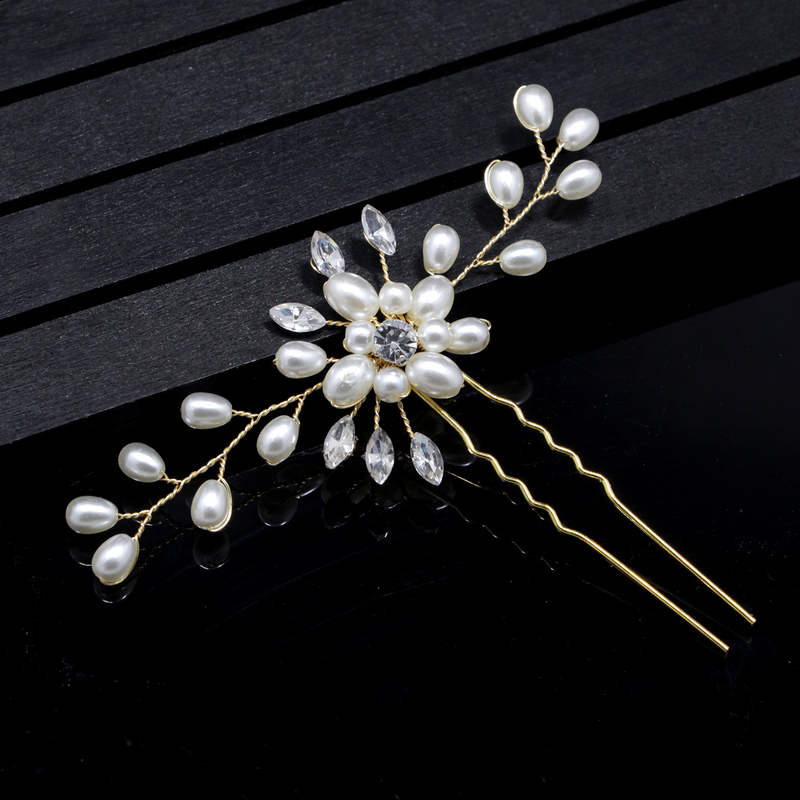 Ebay cross-border supply Korean bridal handmade pearl crystal hairpin pin U-shaped clip wedding headwear_voghion.com