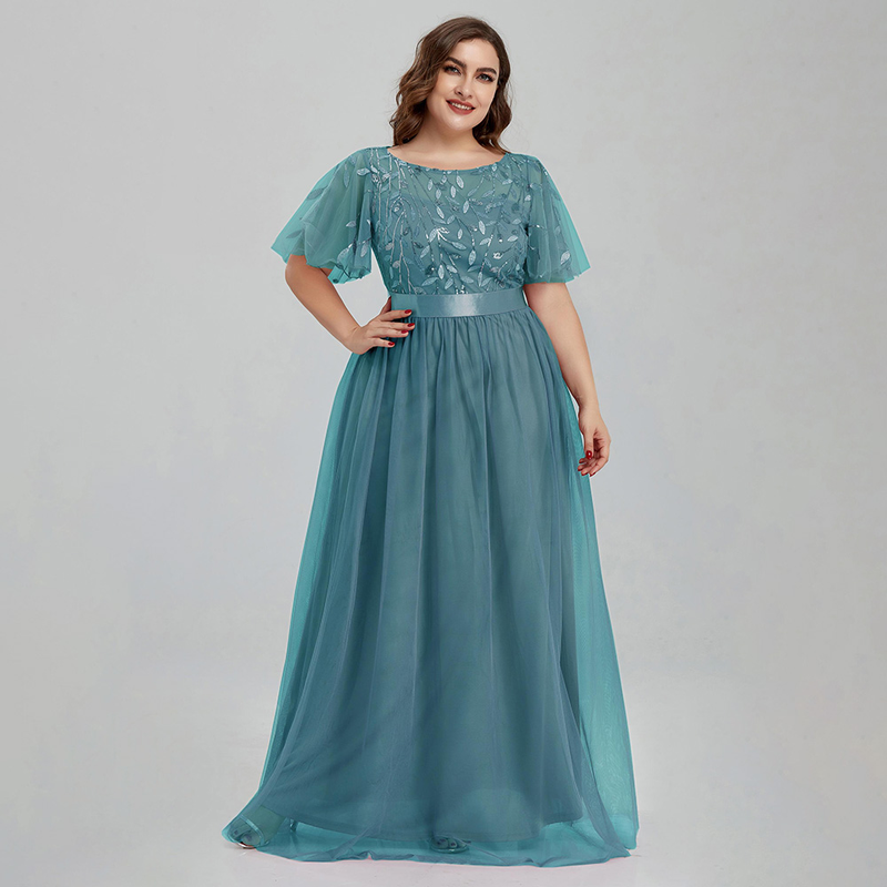 2023 Neues Damen-Maxi-Abschlussballkleid in Burgunderrot, A-Linie, Pailletten, Netzstoff, Blattform, glitzernde Abendkleider, O-Ausschnitt, kurze Ärmel, langes Kleid_voghion.com