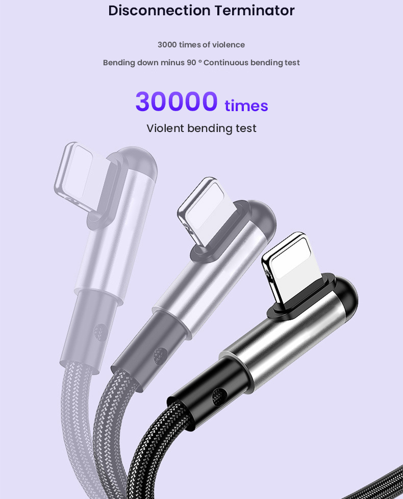 Degree 90 Fast Charging USB Cable For iPhone 13 12 11 Pro Max XS XR X 8 7 6 6S 5S L-shape Nylon USB Wire Cord _voghion.com