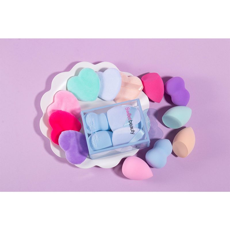 Confezione da 5 spugnette per il trucco a forma di cuore - Uso asciutto e bagnato, Beauty Blender non assorbente per un'applicazione impeccabile del fondotinta_voghion.com