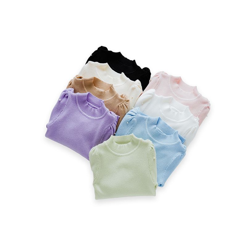 Otroška oblačila za deklice, pulover z bisernimi rokavi in jagnječjim vzorcem, otroški vsestranski pulover z dolgimi rokavi in lanternskimi rokavi, enobarvni, jesenski in zimski_voghion.com