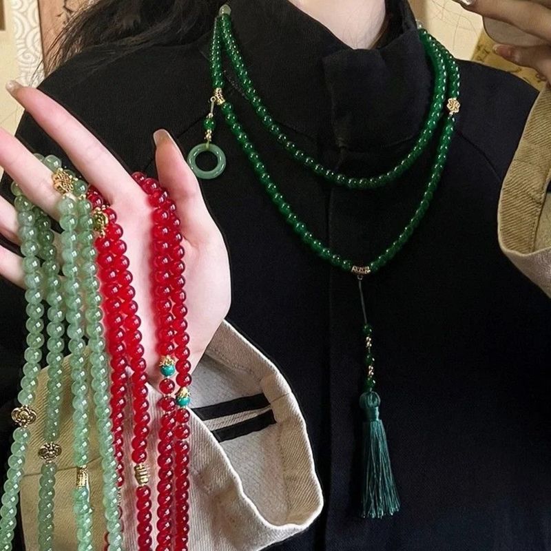 Collier long en perles de cinabre, plusieurs styles de port, nouvelle tendance nationale chinoise 2024, chaîne de pull à bandoulière_voghion.com