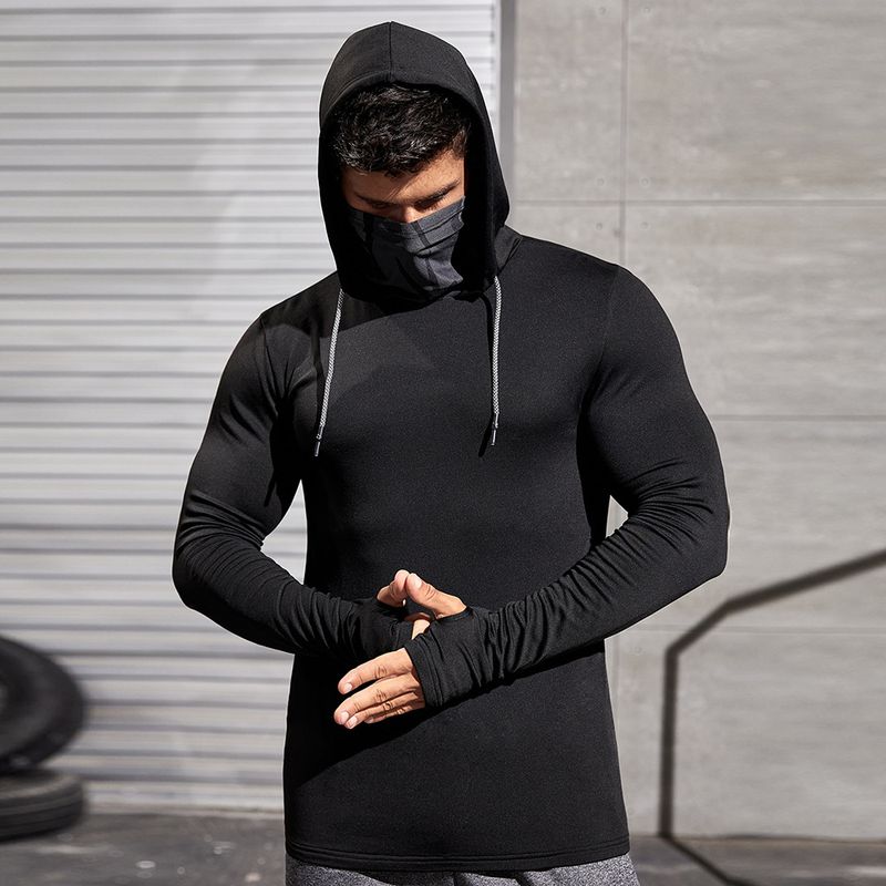 Maglietta fitness con cappuccio da uomo 2025, tinta unita, sportiva, casual, a maniche lunghe, traspirante e anti-sudore_voghion.com
