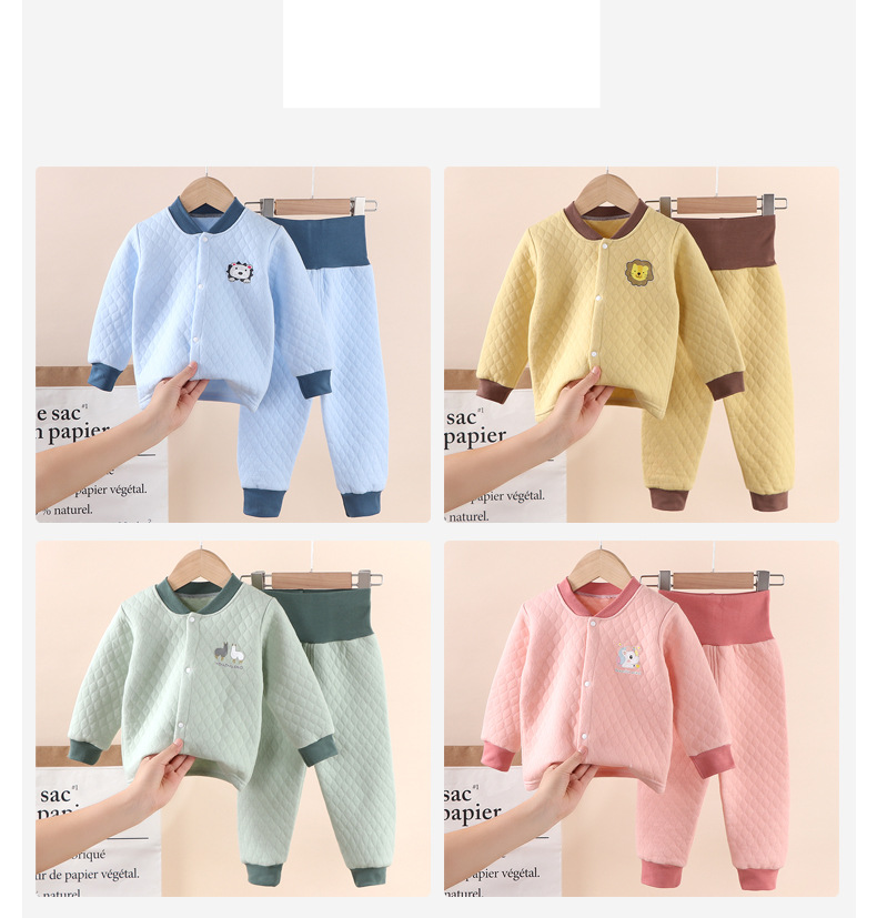Children's Thermal Underwear High Waist Belly Care Set Cotton Baby Long Johns Three Layers Warm Thick Children's Clothing_voghion.com