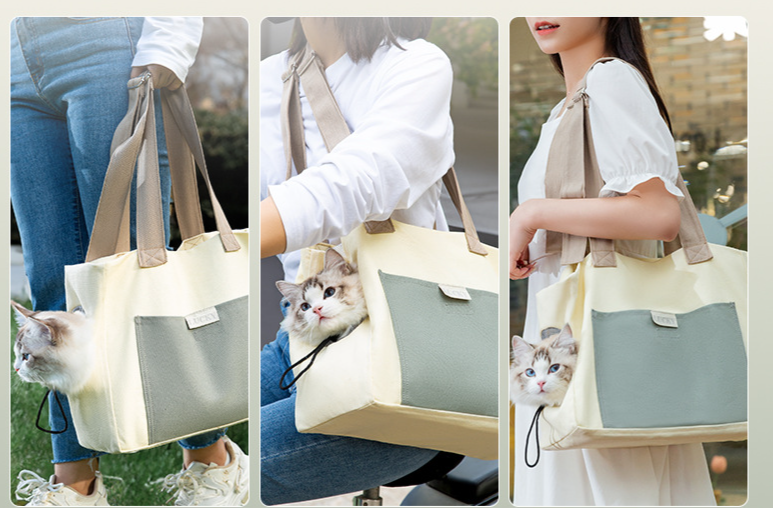 Frühlings-Haustiertasche, tragbare Katzentasche, eine Schulter, warme Canvas-Tasche, tragbare Hundetasche, kleine Hundetasche, kann Katzentasche ausgesetzt werden_voghion.com