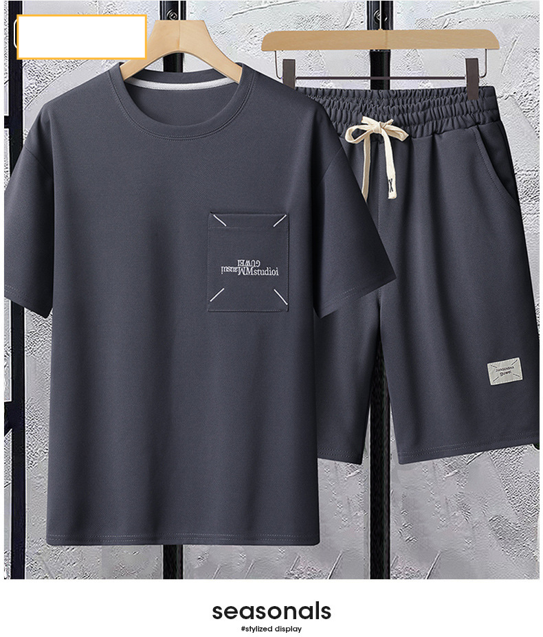 Men's Clothing Summer men's suit loose large size T shirt style casual sports short sleeved shorts a complete set of running sports trend_voghion.com