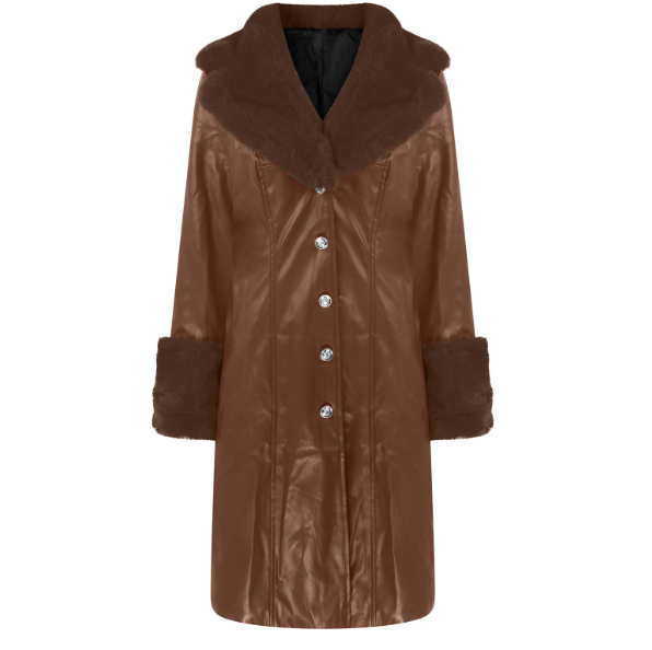 Women's autumn and winter lapel long coat fur collar temperament zipper_voghion.com