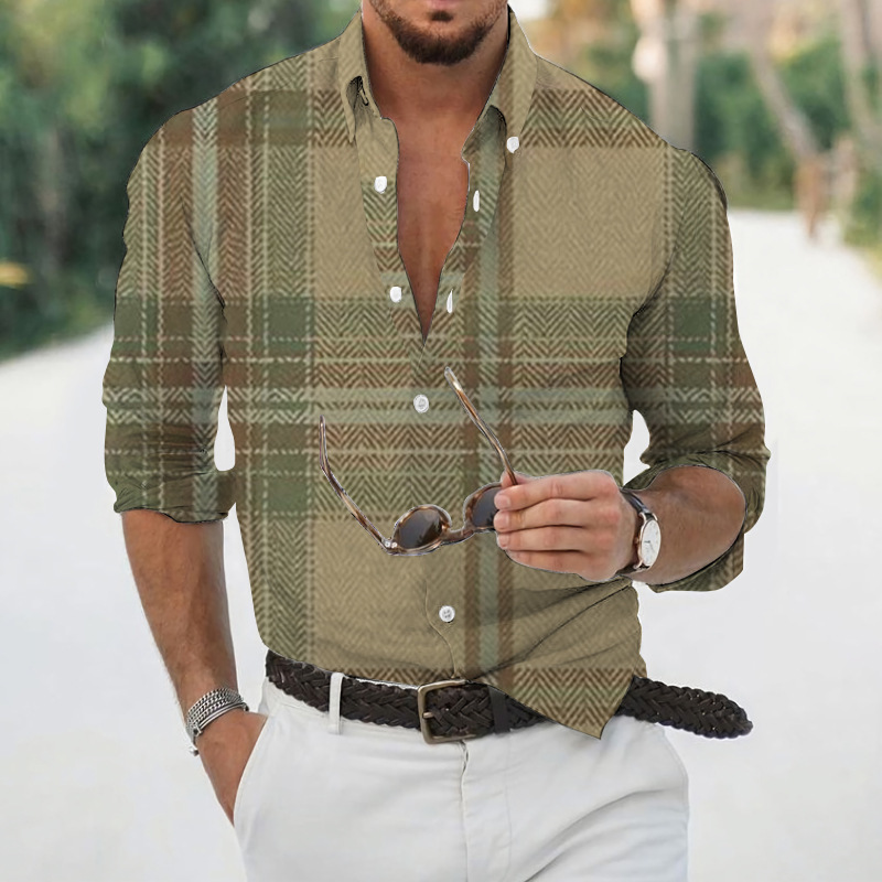 Camicia da uomo autunno stampa 3D da uomo Camicia casual da uomo a maniche lunghe con risvolto_voghion.com