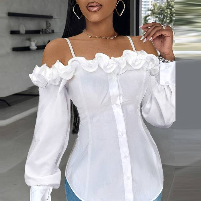 Camicia a maniche lunghe con cuciture in pizzo da donna_voghion.com