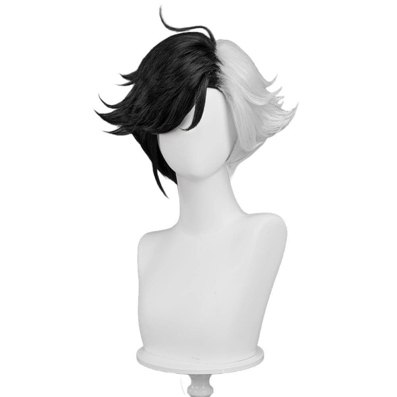 Synthetic Clip-in Anime Wig Ice Moon Flower Snow Cosplay Wig Half Black And Half White Simulation Scalp Rose Net High Temperature Wire Head Cover_voghion.com