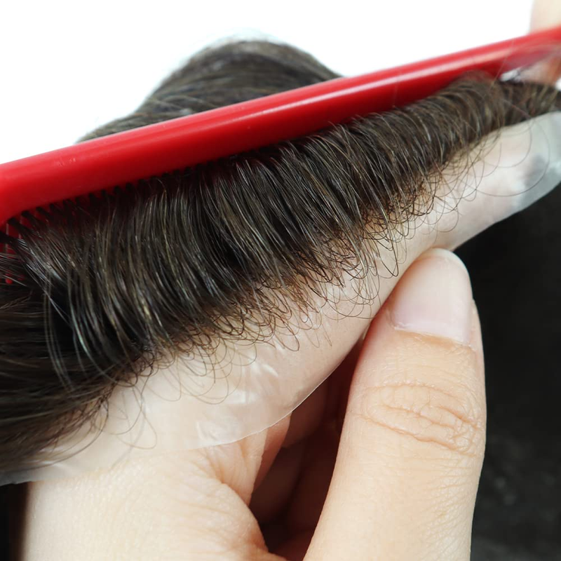 Thin Skin Knotted Toupee For Men 100% Human Hair Replacement System 0.05-0.06mm PU Base Hair Pieces Natural Hairline Real Wigs #4 Medium Brown Color_voghion.com