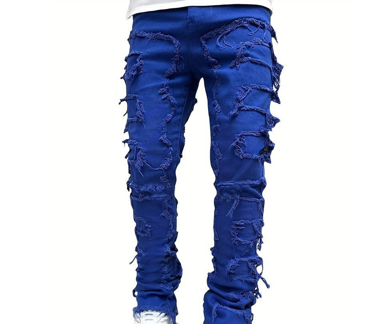 "Herrenjeans mit elastischem Patchwork-Schnitt und geradem Bein – Hellblau, Pink, Bläulich und Khaki (Größen S-XXL)"_voghion.com
