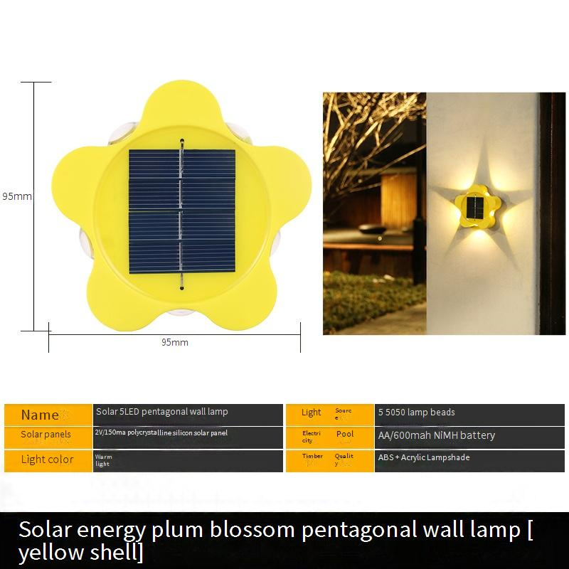 Solar Wall Light Outdoor Waterproof 5-LED Star Shape Garden Patio Decorative Ambient Light For Yard, Pathway, Balcony_voghion.com