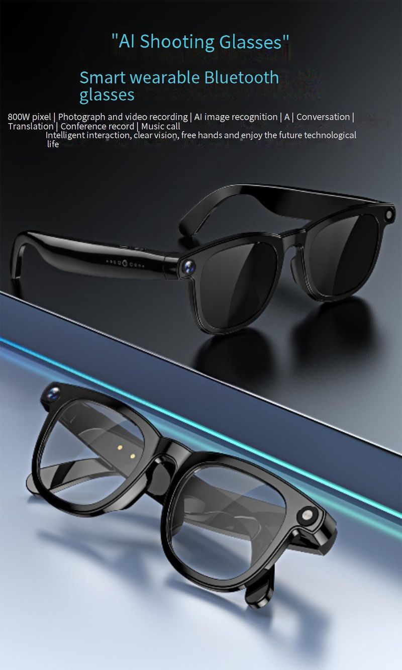 Lunettes intelligentes IA avec caméra HD 800 W, commande vocale, lecture de musique et intégration ChatGPT – Légères et élégantes_voghion.com