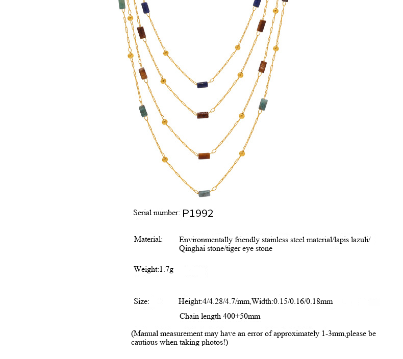 Lapislazzuli di zucchero quadrato, pietra Qinghai, pietra occhio di tigre, perlina a forma di conduttura, collana fatta a mano, catena per clavicola da donna in acciaio inossidabile temperato_voghion.com