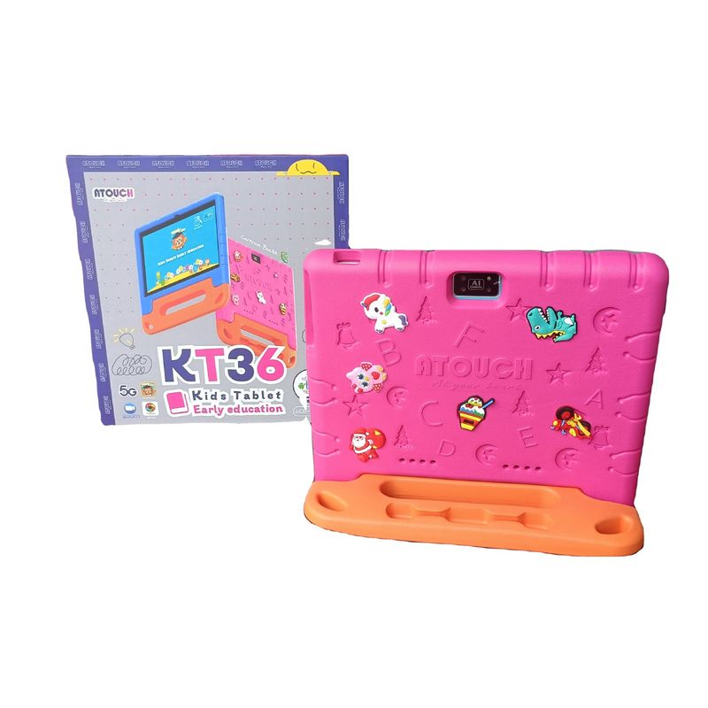 Tablette pour enfants ATOUCH K36 10,1 pouces avec contrôle parental, 128 Go de stockage, double caméra, système d'exploitation Android, Wi-Fi, étui en silicone antichoc (versions US/UK/EU/AU)_voghion.com