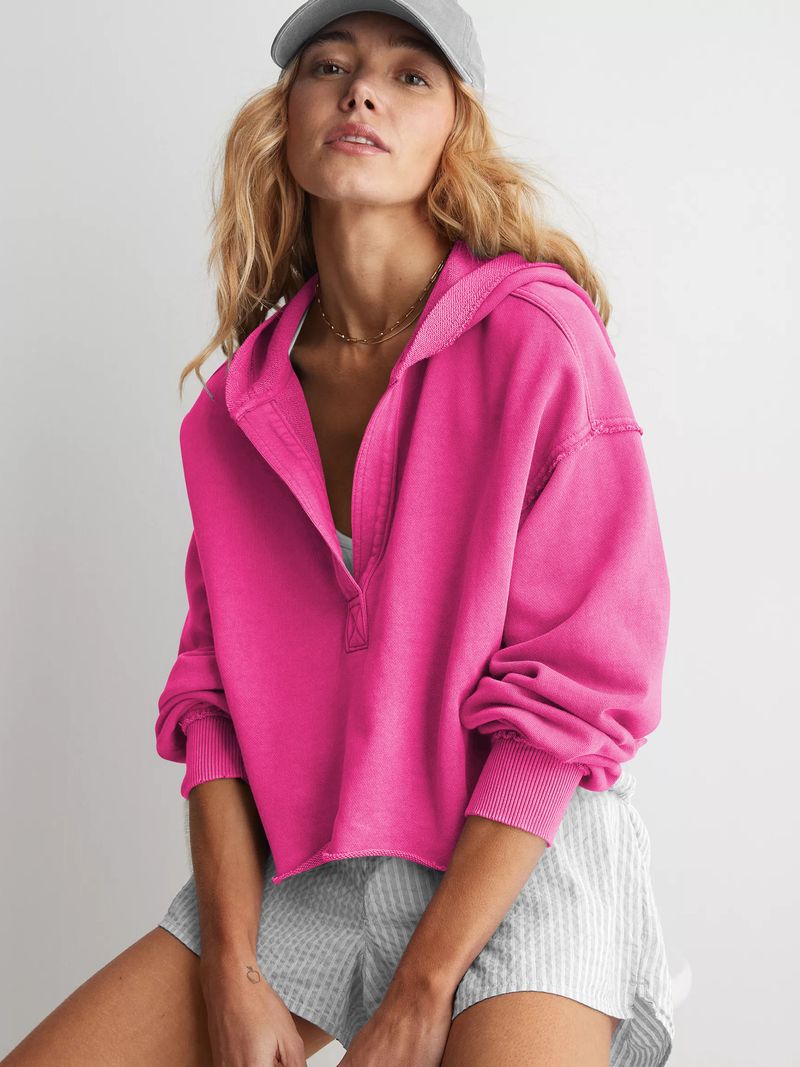 Felpa con cappuccio alla moda e ampia, da donna, in primavera e autunno, con scollo a V, pullover, maniche lunghe_voghion.com