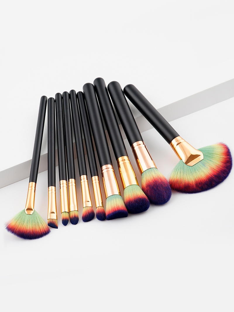 Conjunto de 10 pincéis de maquiagem para cabelo preto de quatro cores_voghion.com