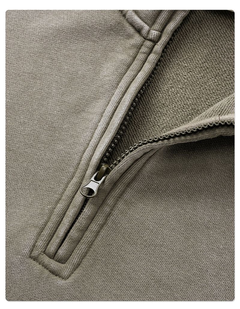 001 2025 Autumn Winter New Vintage Retro Terry Stand Collar Half-Zip Set Loose Trendy Brand Washed Sweatshirt Pants_voghion.com