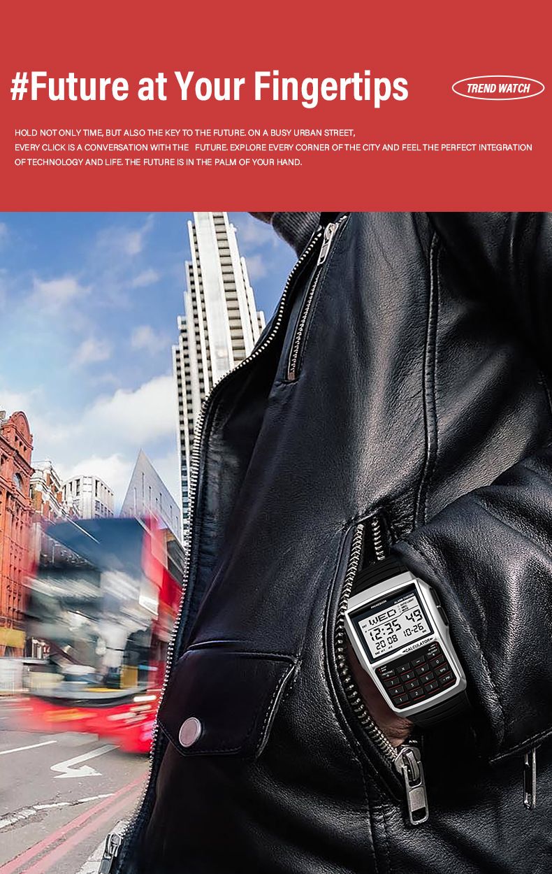 Orologio calcolatrice retrò con display fosforescente, rubrica e design impermeabile per studenti e appassionati di sport_voghion.com