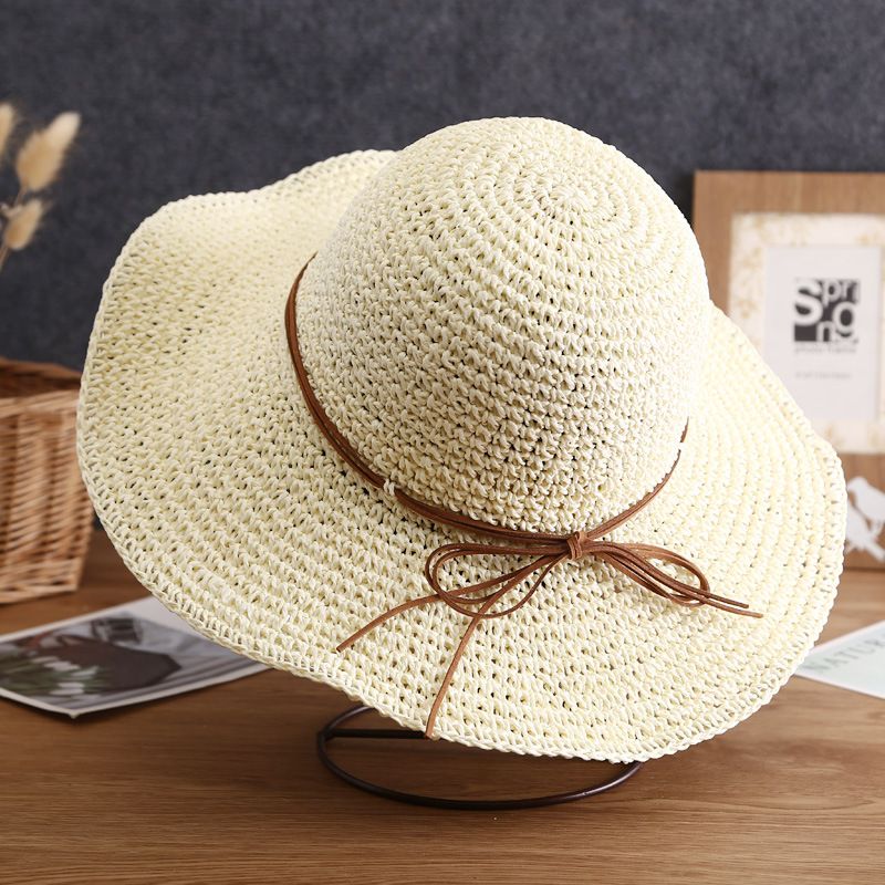 Heißer Verkauf Strand Stroh Faltbare Eimer Einfache Feste Farbe Frauen Outdoor Casual Schutz Reise Sonnenhut Gorras_voghion.com