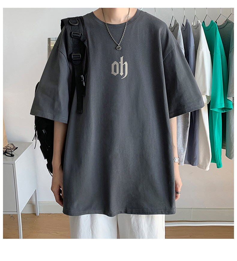 T-shirt a maniche corte con lettere semplici in stile Hong Kong, da uomo, estiva, versione coreana della maglietta, abbigliamento maschile, camicia da uomo_voghion.com