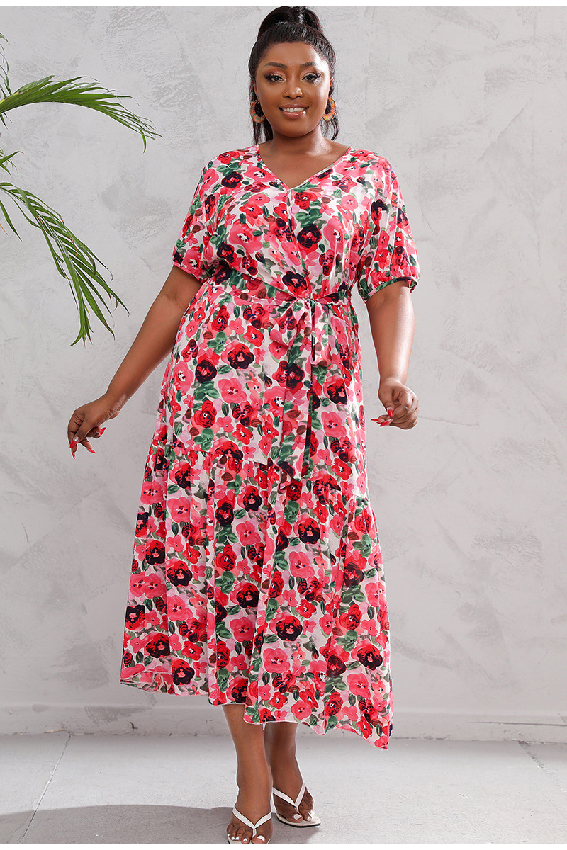 Australia Large Size Women's Loose V Neck Dress High Waist Long Skirt Seaside Holiday Style Beach Skirt_voghion.com