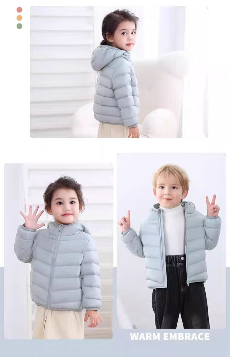 Leichter Daunenmantel mit Kapuze für Jungen und Mädchen, Wintermantel mit 90 % weißer Entenfederfüllung, wasserabweisendem Nylon-Obermaterial, 7 Farben (90–160 cm)_voghion.com