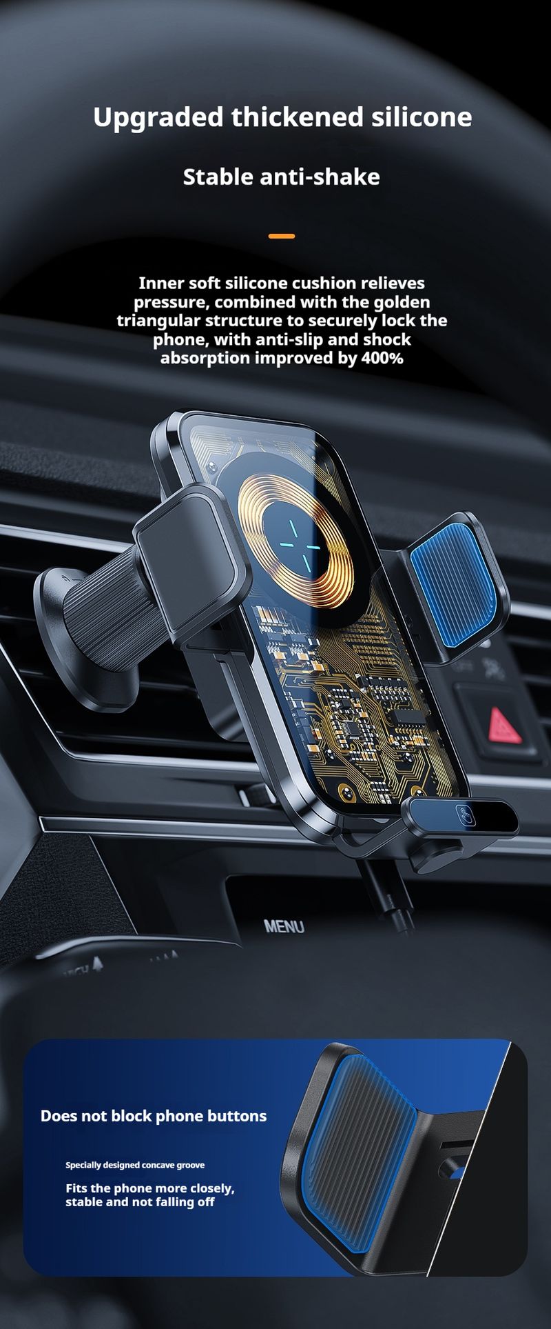 Suitable For IOS Android Transparent Magnetic Wireless Car Charging Stand 15W Fast Charging Compatible Internally Visible 66W Wireless Stand_voghion.com