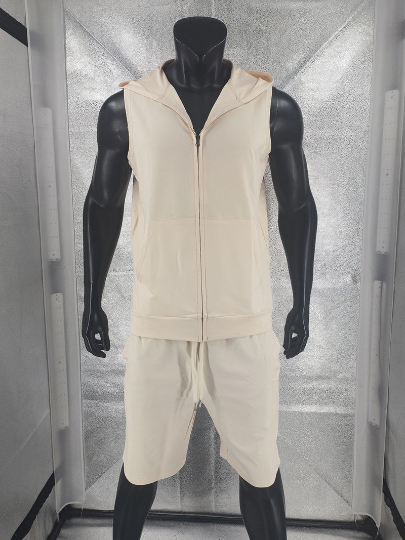 Herren Sommer Unterhemd mit Kapuze Sport Fitness Training Reißverschluss Strickjacke Ärmellose Weste Tops_voghion.com