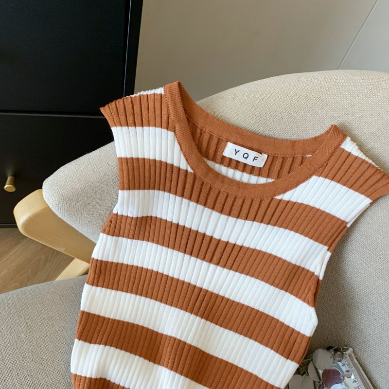 Women's Clothing Women's Summer New Sleeveless Striped Slim Vest Skirt Fishtail Dress Knitted Skirt Female_voghion.com