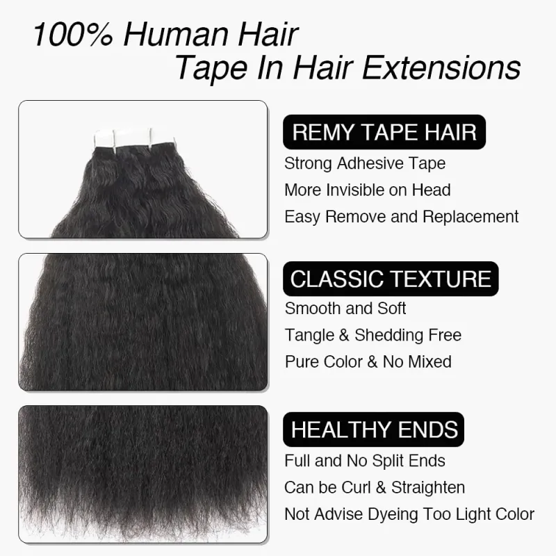 Tape In Hair Extensions Natuurlijk Menselijk Haar 20st/Pack Europees Remy Kinky Straight_voghion.com