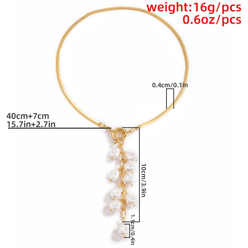 Temperament Reiskorn Perle Quaste Damen Trendy Metall Flache Schlangenkette Kragen Halskette_voghion.com
