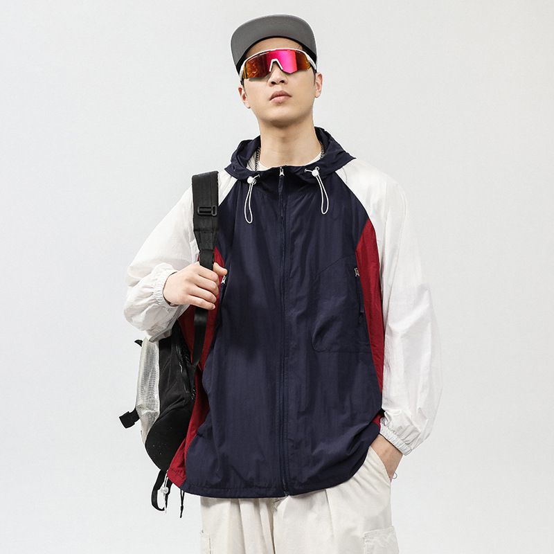 Nuovi vestiti estivi con protezione solare da uomo, sottili e larghi, tinta unita, con cappuccio e protezione solare, giacca versatile con cerniera per uomo_voghion.com