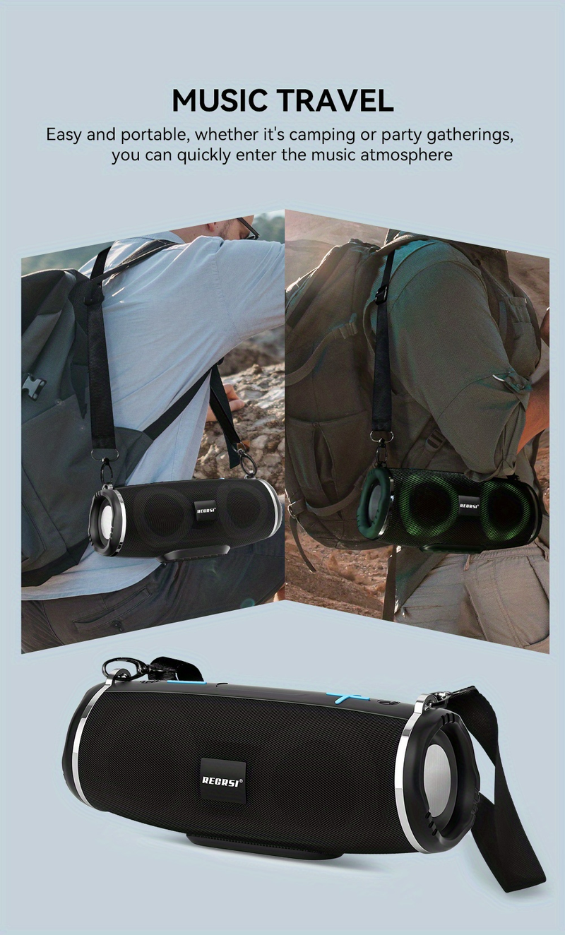 RECRSI BT Wireless Speaker With Light, Stylish Portable Speaker Wireless BT 5.3, Loud Stereo Sound, Life Waterproof,_voghion.com