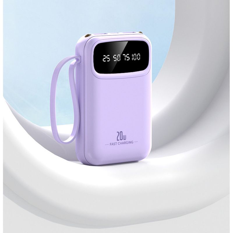 20000mAh Mini Power Bank With Built-in Cable – Ultra-Compact Portable Charger, High Capacity Fast Charging For Phones, Travel Gift_voghion.com
