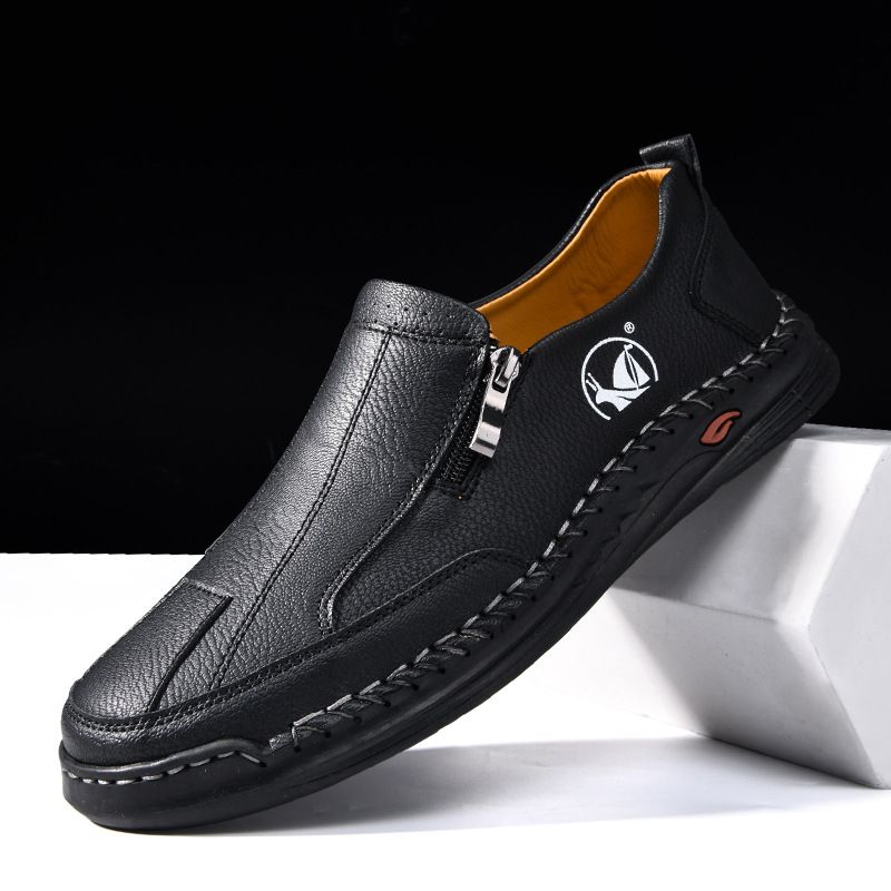 2025 Sommer Plus Size Neue Casual Leder Herren Low Top Loafers Handgenähte Brettschuhe_voghion.com