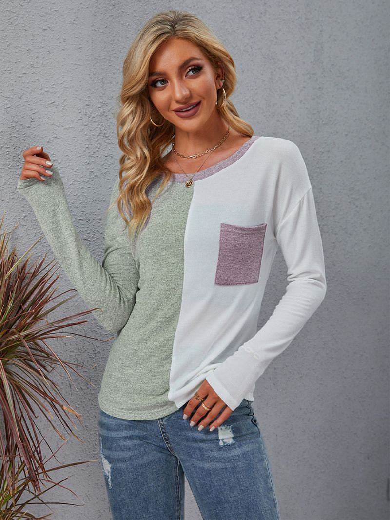 Vêtements pour femmes T-shirt décontracté à manches longues et col rond_voghion.com