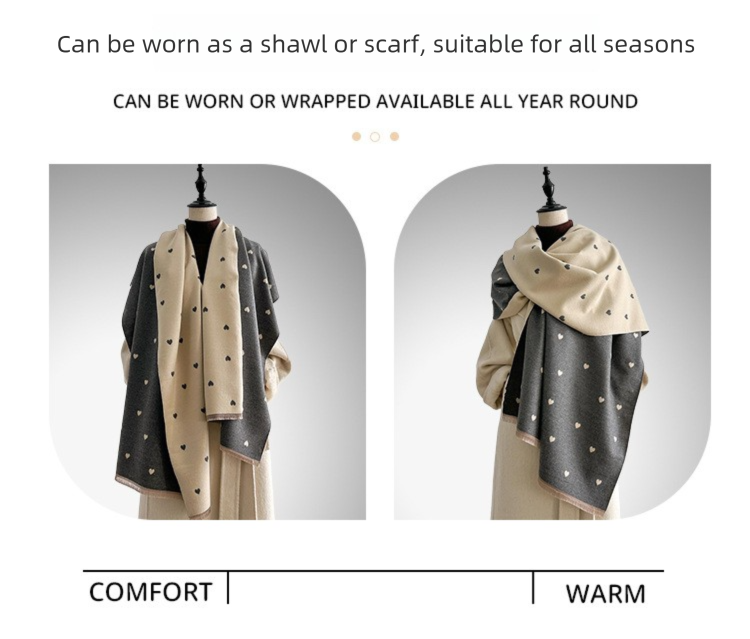 Autumn And Winter Heart-pattern Color-block Fashion Double-sided Warm Scarf, Air-conditioning Neck Warmer, Shawl_voghion.com